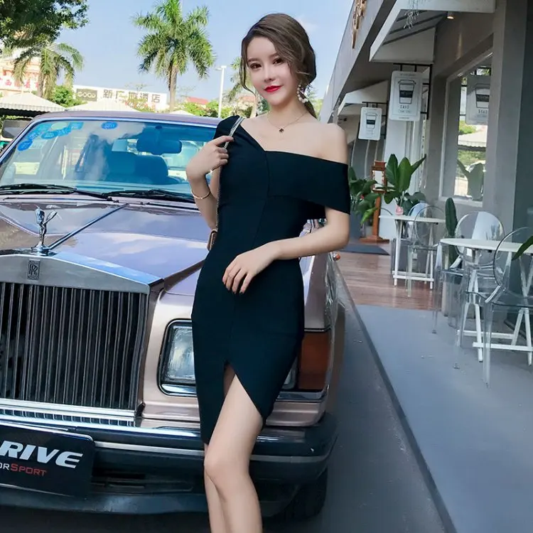 

New Style 2019 Summer Mini Dress Elegant Strapless Zippers Slit Women Sleeveless High Quality Dresses Body con Wholesale