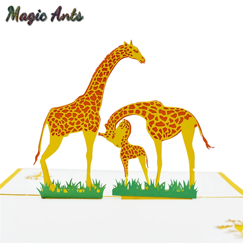 

3D Giraffe Pop UP Cards Birthday with envelope sticker laser cut invitation Animal Greeting Cards postcards Birthday Gift cards