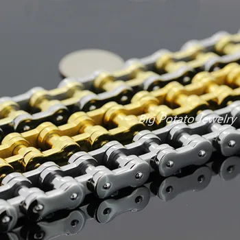 

9"*20mm Cool 316L Stainless Steel Silver Gold Color Biker Bicycle Motorcycle Chain Men's Bracelets&Bangles Fashion Jewelry