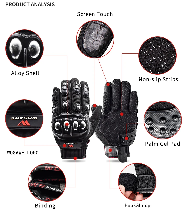 WOSAWE Touch Screen Sports Motorcycle Gloves Men PU Leather Windproof Non-slip Off Road MTB Motocross Hands Protection Gloves