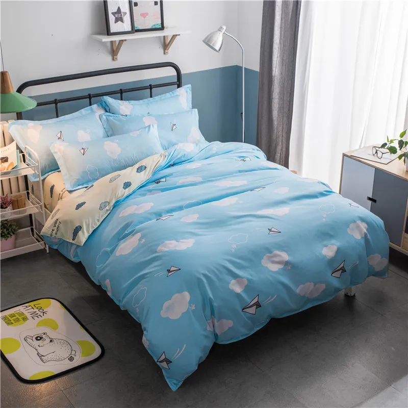 White Clouds Bedding Sets 3 4pcs Light Blue Bed Linings Duvet