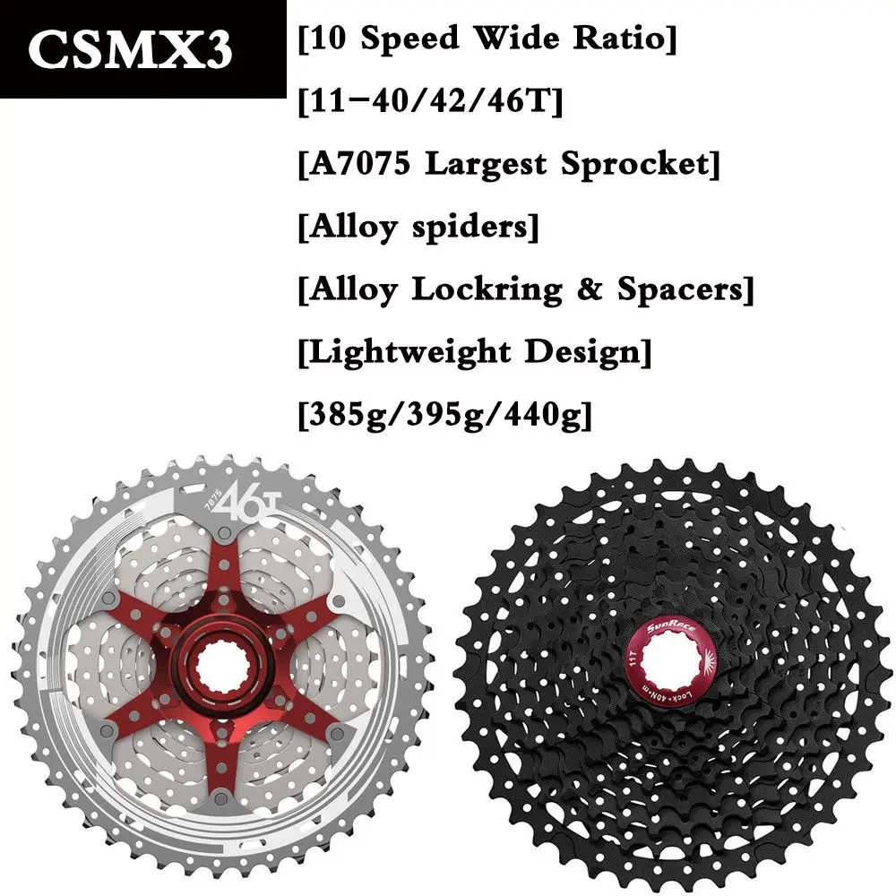 

SunRace CSMX3 Freewheel MTB Bike 10 Speed Cassette Freewheel 11-40/42/46T Fit Shimano S RAM Bicycle Parts