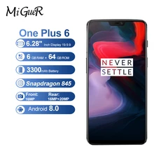 Глобальная ПЗУ OnePlus 6 6,28 ''FHD 6 ГБ/8 ГБ ОЗУ 128 ГБ/256 Гб ПЗУ Восьмиядерный процессор Snapdragon 845 20 МП AI двойная камера для распознавания лица NFC Смартфон