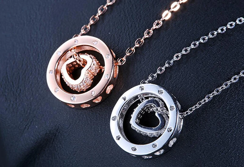 Sinya 925 sterling Silver pendant necklace Round ring and heart design for lover women girls include necklace chain 43cm+6cm (24)