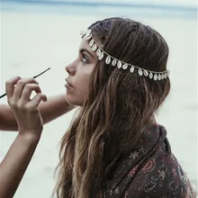 Цыганская Летняя Пляжная Серебряная Золотая металлическая цепочка на голову повязка на голову индийская ракушка с кисточками повязка на голову свадебные женские украшения для волос аксессуары