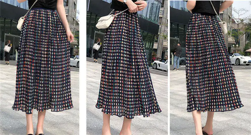Новые корейские Для женщин Летняя юбка высокая эластичность Boho Абрикос шифон-удлиненная юбка свободные Повседневное длинные юбки Для