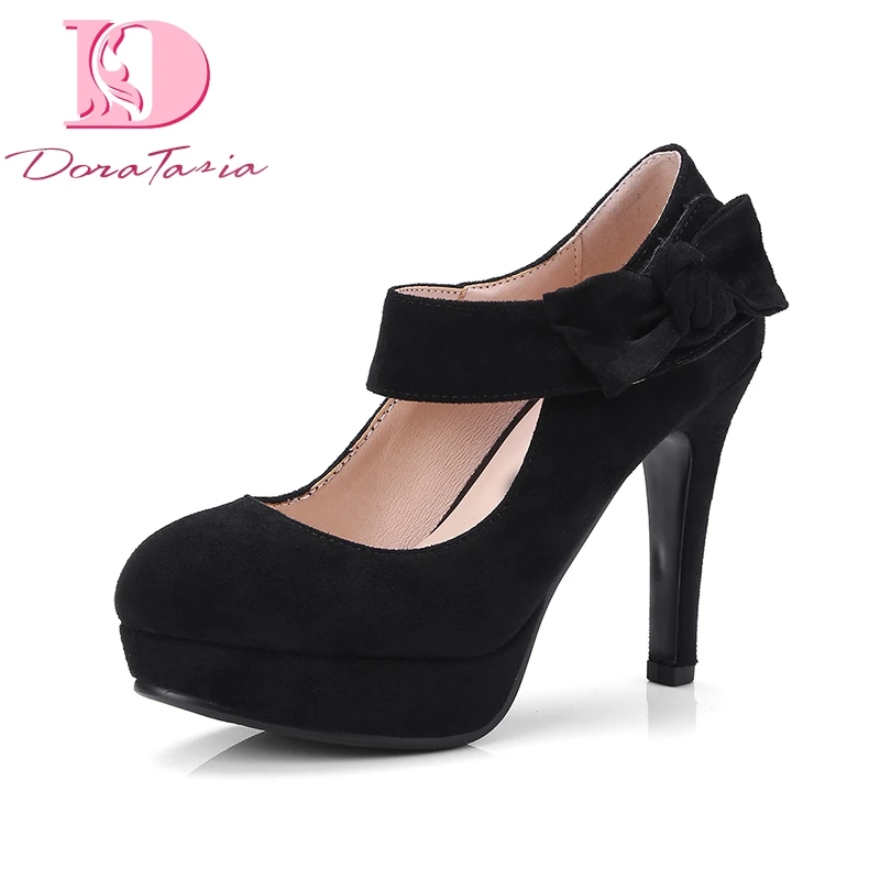 

DoraTasia Top Quality Big Size 34-43 Flock Platform Spring Mary Janes Shoes Woman Pumps Sexy Wedding High Heels Women Shoes