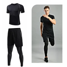 3 шт./компл. Для мужчин спортивные костюмы быстросохнущая Фитнес компрессионная Футболка свободного кроя шорты облигающие леггинсы брюки для девочек спортивный костюм