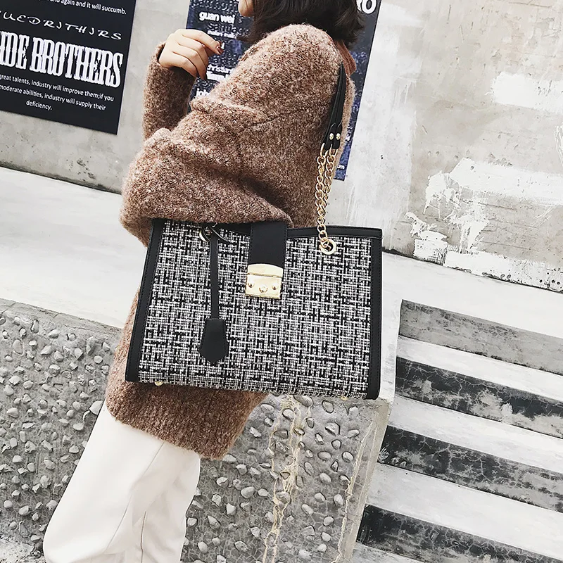 

luxurious Patchwork Plaid Bag Women's Leather Handbag Shoulder Bag for Women Chain lock 2018 New Sac a Main Star Women Hand Bags