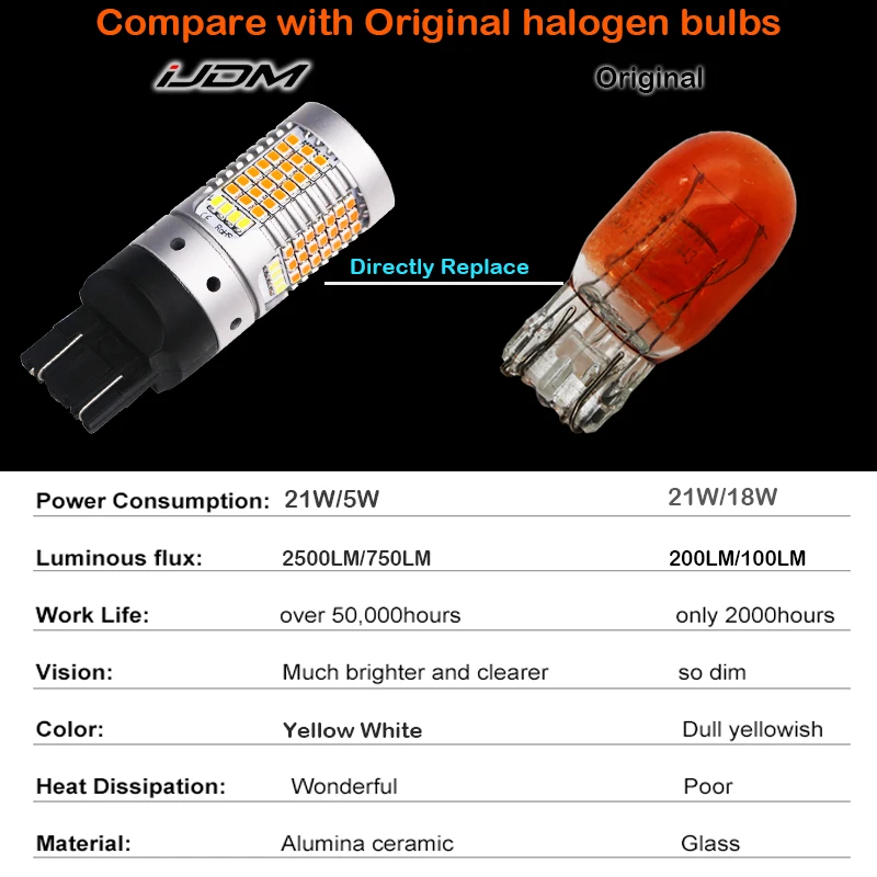 IJDM No Hyper Flash 21 Вт 7443 светодиодный Canbus 3157 1157 светодиодный переключатель Белый/янтарный светодиодный лампы для дневных ходовых/указателей поворота
