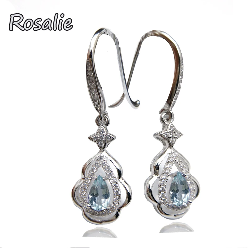 

Rosalie,Elegant Hook earring with natural Brazil aquamarine gemstone jewelry 925 sterling silver for girls birthday party gift