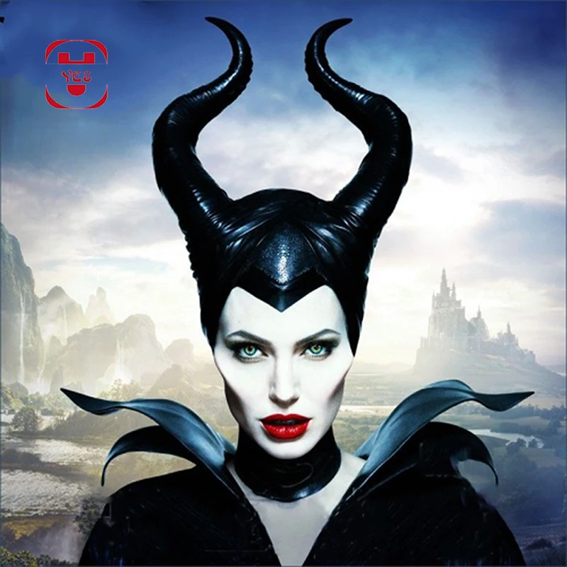 YES Maleficent Horns Movie Косплей Маска латексные рожки головные уборы Черная Королева шлем