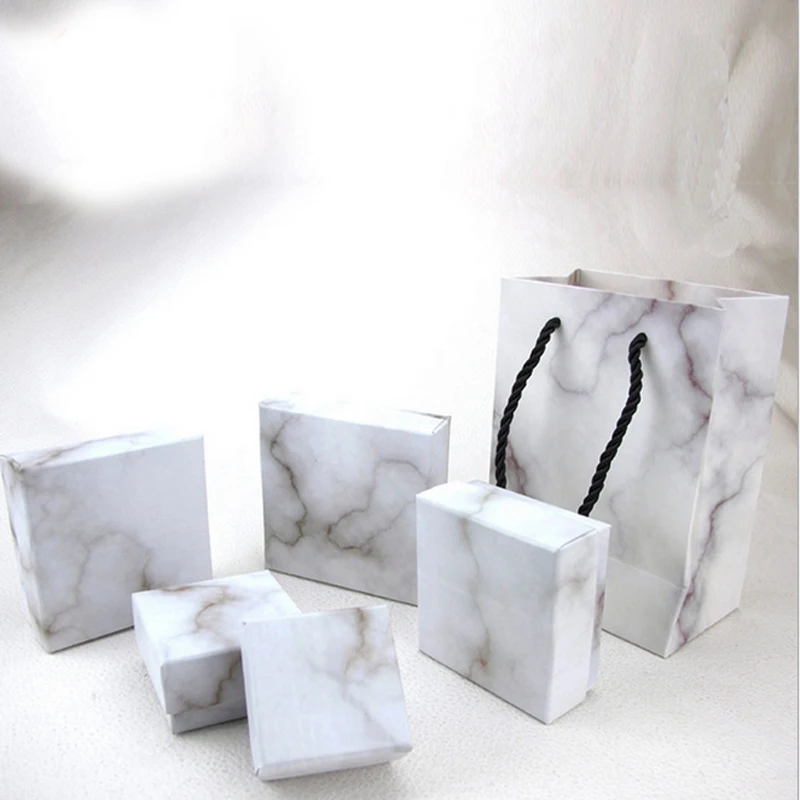 

2018 NEW 1pcs Jewelry package ,different size Marbling Kraft paper box For earring/ring /bracelet jewelry nice bag/ box A9
