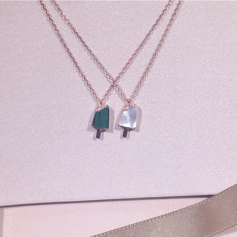 

Trendy Designer Women Personality Icecream Pendant Authentic 925 Sterling Silver Chain Necklace Shiny Zircon Decorative Necklace