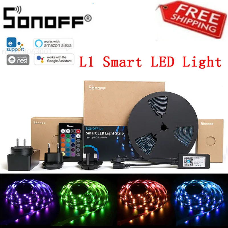 

SONOFF L1 Smart LED Light Strip Dimmable Waterproof WiFi Flexible RGB Strip Lights Work with Alexa Google Home Dance with Music