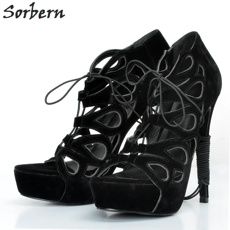 Sorbern Black Women Pumps Plus Size High Heel Pumps Plus Size Luxury Shoes Women Designers Lace Up Hollow Side 2017 New Arrive Sorbern Black Women Pumps Plus Size High Heel Pumps Plus Size Luxury Shoes Women Designers Lace Up Hollow Side 2017 New Arrive