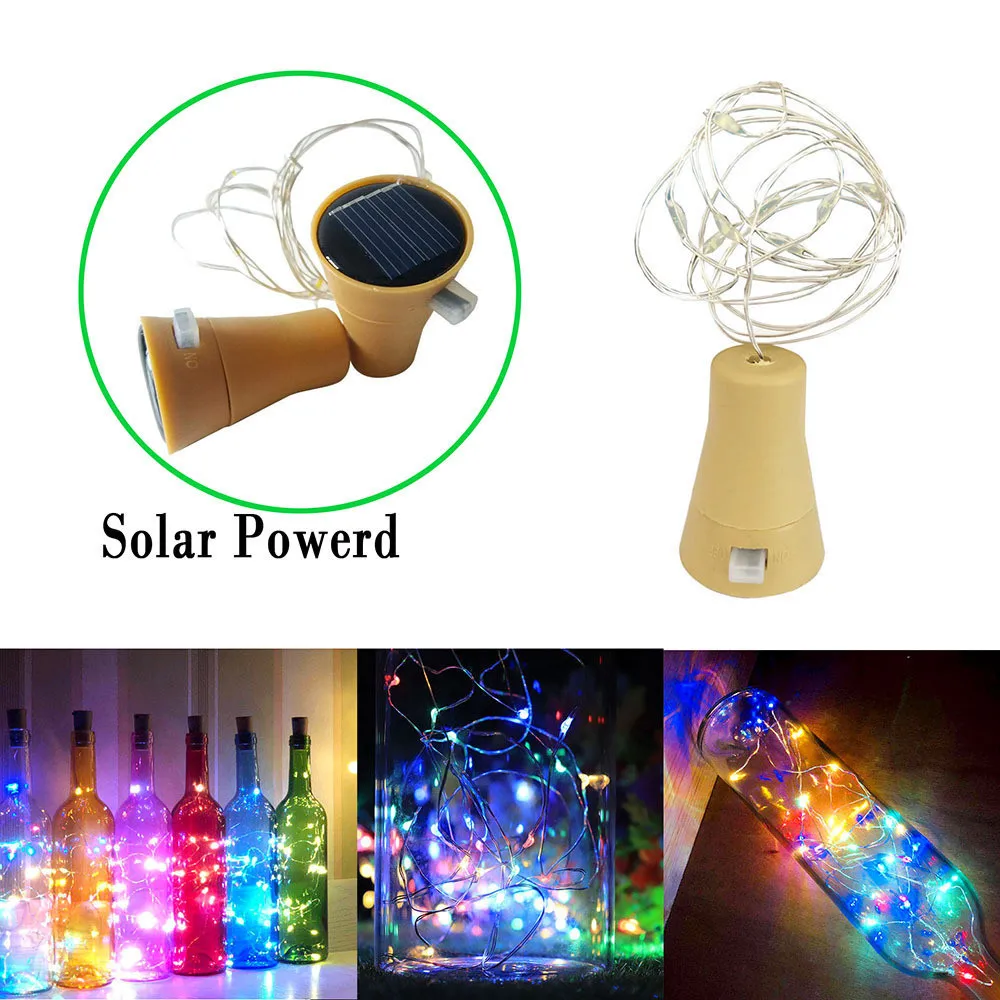 LED Solar Fairy String Lights Wine Bottle Copper Cork New Lamp Party Wire P8I1 