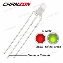 CHANZON 100 шт. 3 мм диффузный общий катод красный и желтый зеленый 3 мм светодиодный светильник 3 Шпильки Круглый двухцветный светодиод