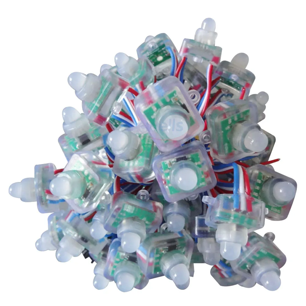 

50pcs WS2811 2811 Square Full Color 12mm Diffused RGB LED 5V DC Waterproof