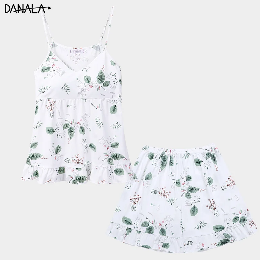 Женский пижамный комплект с шортами DANALA летняя Пижама без рукавов цветочным