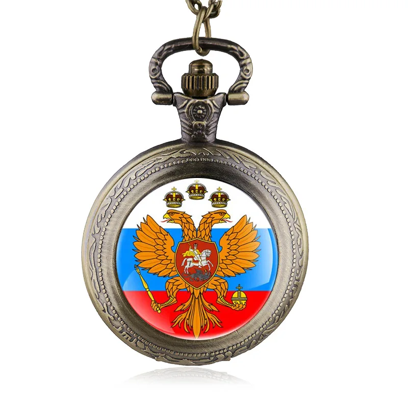 

2016 Vintage Bronze High Quality Russia's Double-headed Eagle Quartz Pocket Watch Men Women Pendant Watches