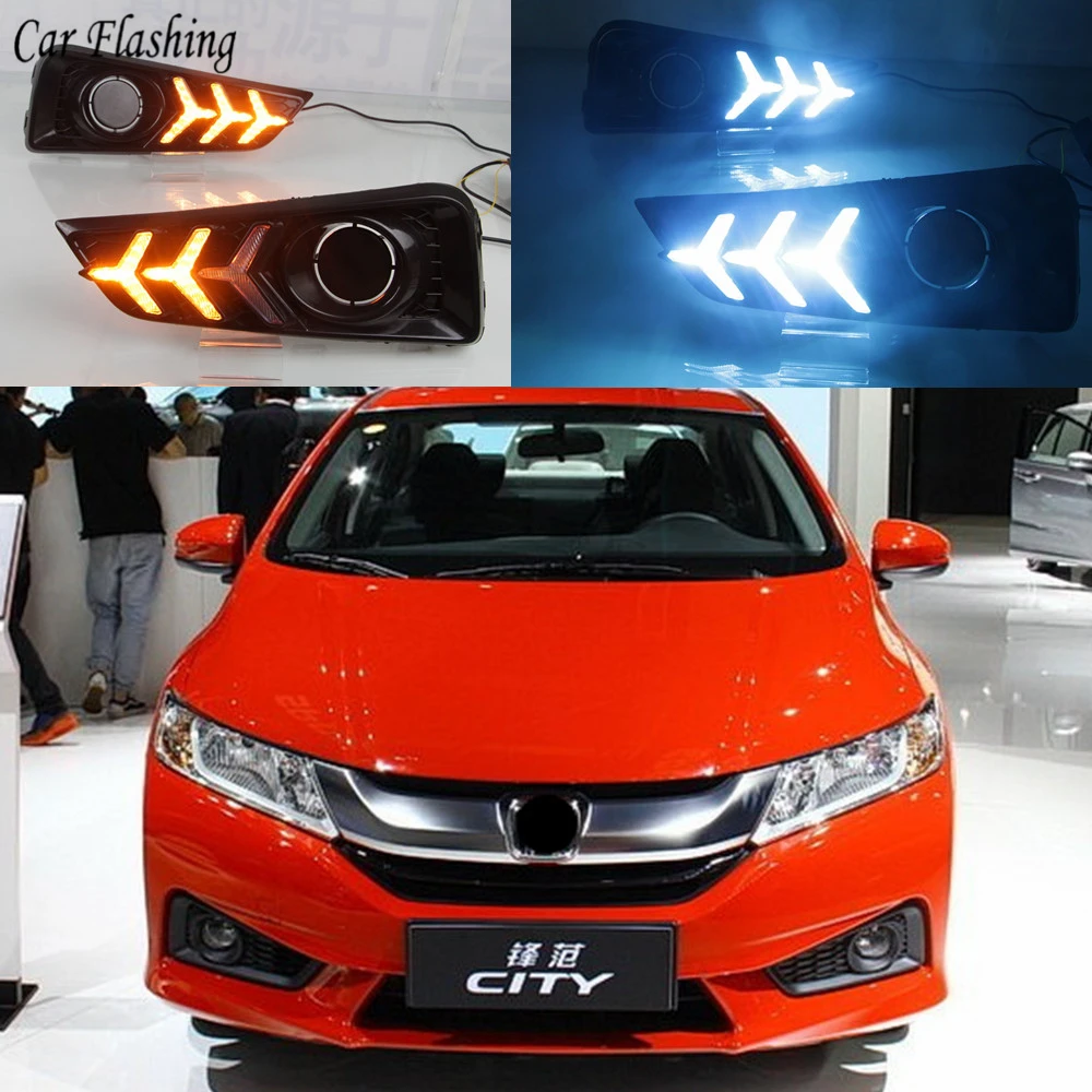 

Car Flashing LED Daytime Running Light Yellow Turn Signal Relay Waterproof 12V DRL Fog Lamp For Honda City Grace 2015 2016 2017