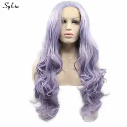 Sylvia светло-фиолетовый парик фронта шнурка длинного тела волны волос синтетических женщин парик волос для вечерние высокой температуры