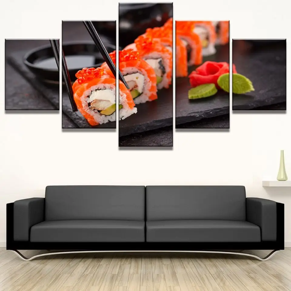 Холст картины Кухня Wall Art 5 шт. Японии вкусные суши живопись для Гостиная принты