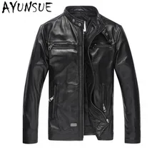 AYUNSUE, роскошная мужская кожаная куртка, парка, мода, натуральная кожа, куртки, черная козья кожа, Jaqueta De Couro, мужское пальто, FYY581