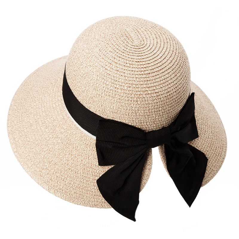 FANCET женские флоппи летние соломенные шляпы, однотонные с бантом, мягкие с широкими полями UPF50+ UV шапки, складные пляжные модные шляпы для девочек 89015 - Цвет: Beige