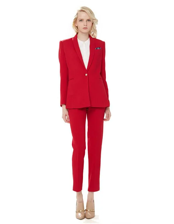 

Custom Red Autumn Bussiness Formal Elegant Women Suit Set Blazers Office Suits Ladies Women Pants Suits Trouser Suits