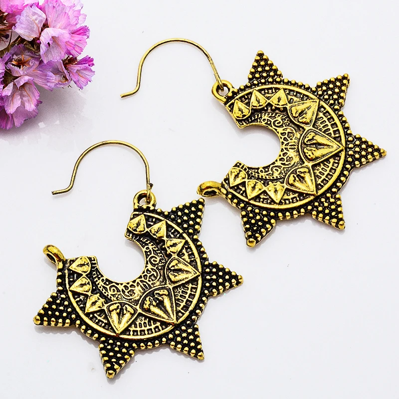 

SHUANGR New Retro Antique Vintage Gold/silver Color Hollow Heart Star Round Drop Earring Dangle Earrings Women Bohemian Jewelry