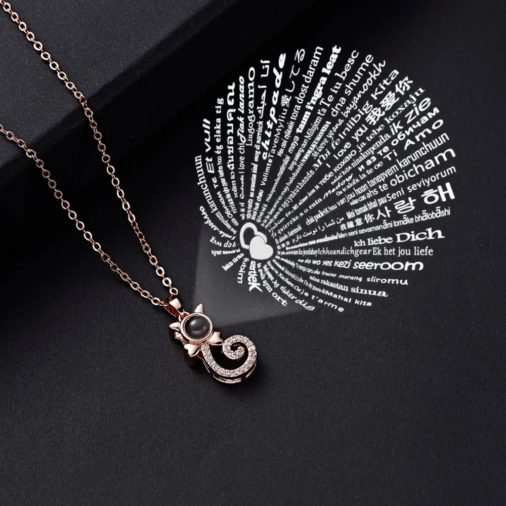 

2018 New Arrival Rose Gold&Silver 100 languages I love you Projection Pendant Necklace Romantic Love Memory Wedding Necklace