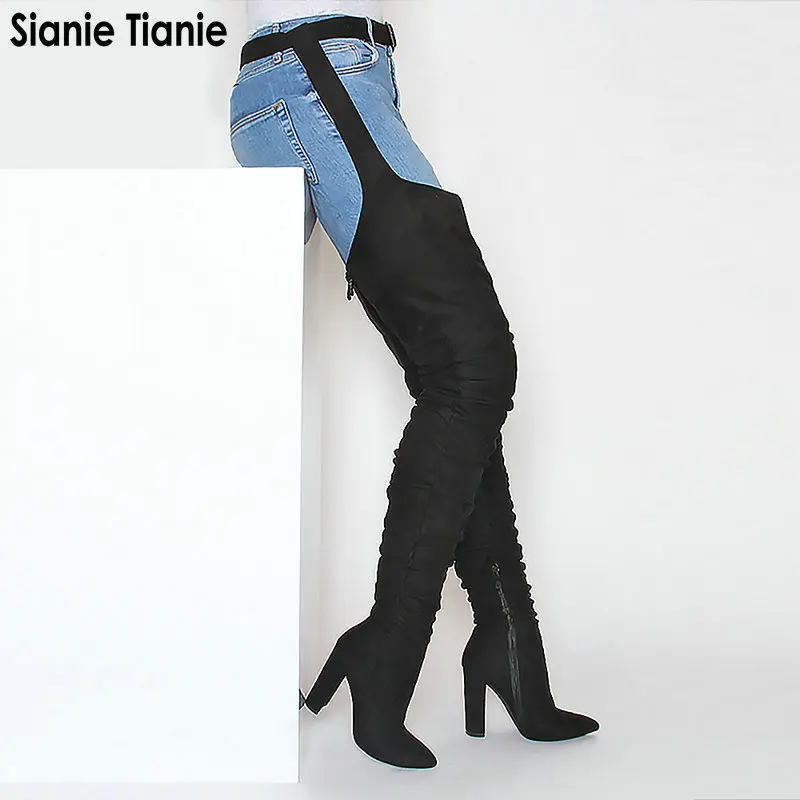 

Sianie Tianie Rihanna Style High Heeled Winter Shoes Woman Over The Knee Thigh High Boot Waist Buckle Strap Women Overknee Boots