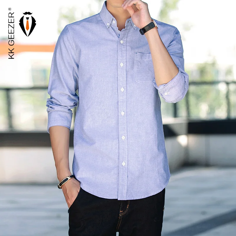 

Men Shirt COTTON 100% Mens Oxford Casual Shirts Autumn Long Sleeve Slim Fit Male Tuxedo Dress Shirt Plus Size M-5XL Dropshipping