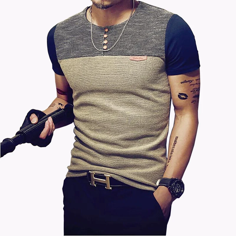 Летняя модная мужская футболка Повседневная Лоскутная футболка с коротким рукавом мужская одежда трендовая Повседневная облегающая хип-хоп Футболка 5XL