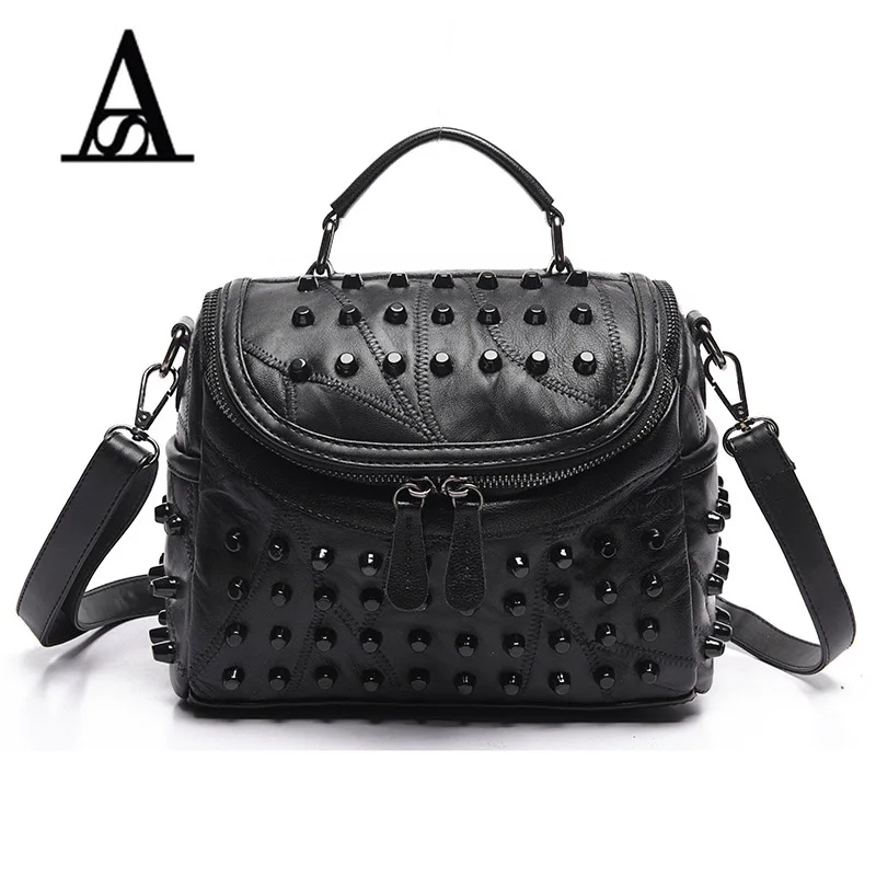 

ATESEN Female bag of rivet sheepskin square and leather Handbag Sac a main femme de marque luxe cuir 2017 Ladies handbags