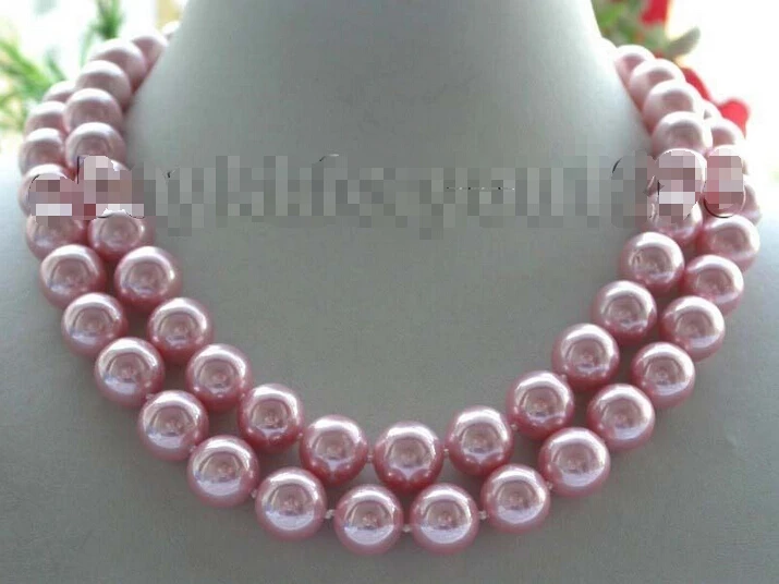 

Free shipping >>>>>> 32" Natural 12mm pink Shell Round Pearl Necklace #f1423!