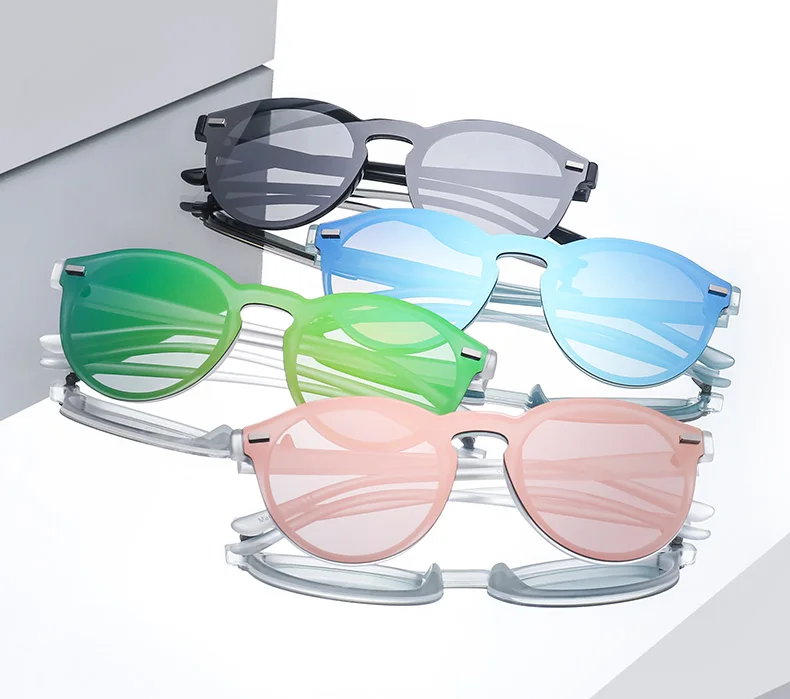 JM цельные поляризованные Круглые Солнцезащитные очки без оправы для клуба, зеркальные круглые линзы в стиле ретро, винтажные Модные солнцезащитные очки