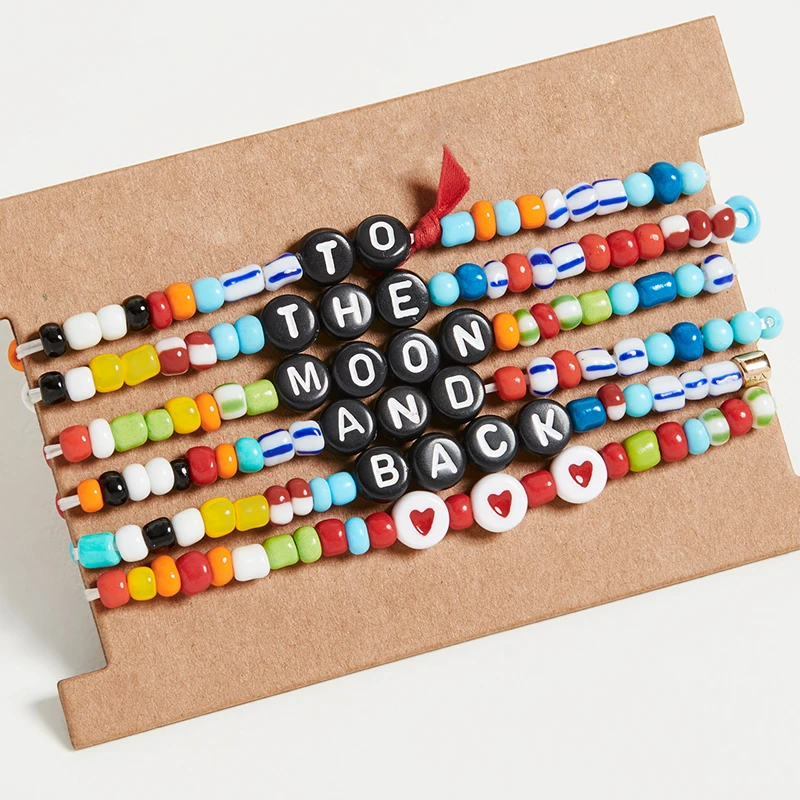 

New Summer Letter Creative Beads Bracelet For Women bohemian Resin Jewelry Fashion bracelet femme 2019 6 in 1 Red bracelet