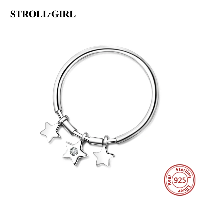 

Strollgirl authentic 100% 925 sterling silver Star Ring inlaid with Clear Cz for women sterling silver jewelry Valentine gift