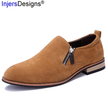 

New Arrival Flock Casual Leather Shoes Men Zapatos De Hombre Non-Slip Black&Brown Man Dress Shoes Fashion Zip Business Men Shoes