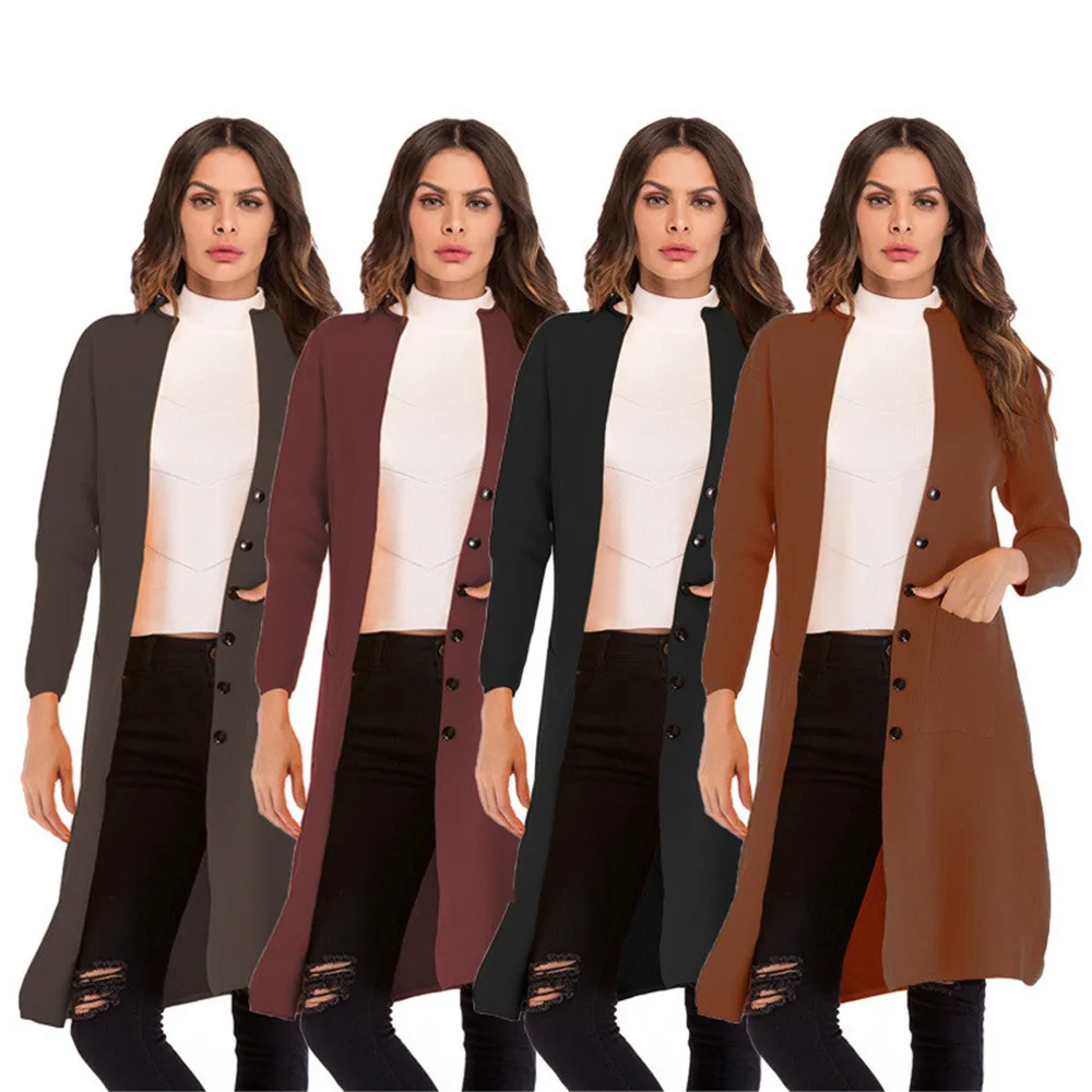 2018 autumn and winter new women's single-breasted solid color shawl coat loose long-sleeved knit cardigan