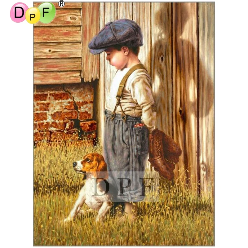 

DPF 5D DIY square diamond painting boy and dog diamond embroidery mosaic kit Rhinestone crafts wall painting for Children's room