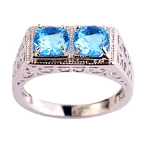 Wholesale New Design Fashion Popular Round Cut Blue Topaz 925 Silver Ring Size 7 8 9 10 Lady Dazzling Nice Jewelry Free Shipping