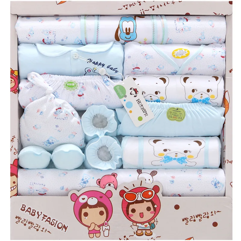 

Spring Summer Cotton Newborn Baby Gift 18 Sets Boy Girl Products Baby Full Moon Suits Clothing Sets