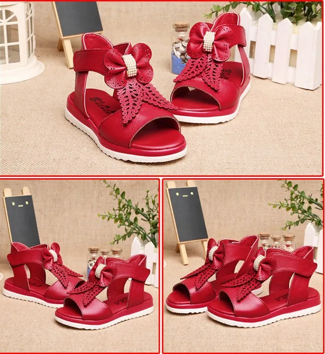Детские сандалии обувь Новая мода Девушки натуральная кожа галстук бабочка туфли принцессы детские сандалии обувь для малышей Size26-37