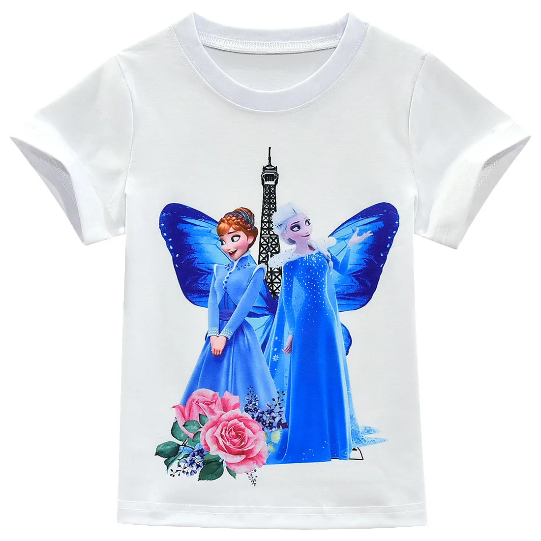 Летняя одежда для девочек; комплект из двух предметов с изображением Эльзы и Анны; футболка; топ и юбка; одежда для детей; детская одежда; одежда принцессы для девочек - Цвет: T0255-White