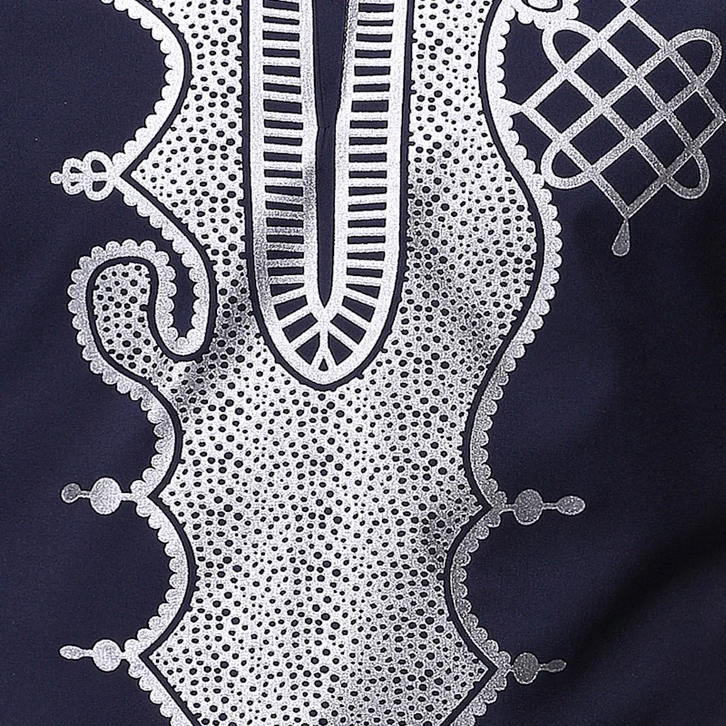 Рубашка в африканском стиле Мужская винтажная африканская печать с длинным рукавом Стенд воротник Футболка Топ Блузка