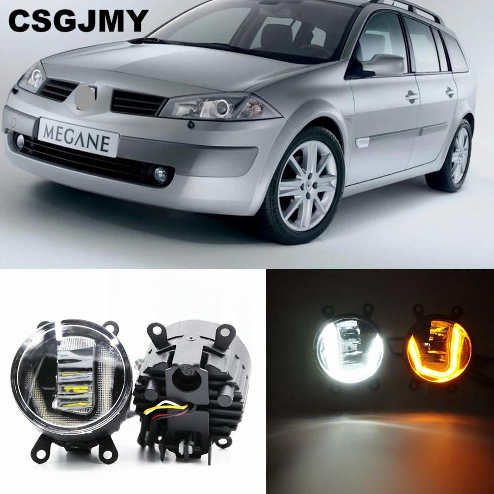 

CSGJMY 3-IN-1 Functions Auto LED For Renault Megane 2 II DRL Daytime Running Light Car Projector Fog Lamp with yellow signal